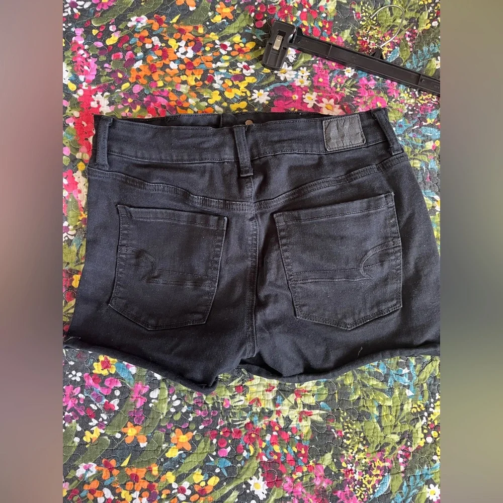 American Eagle Black Denim Distressed Shorts